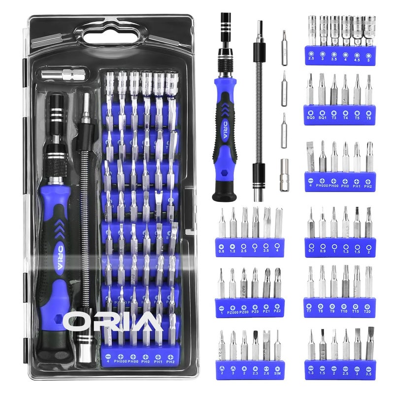 ORIA Precision Screwdriver Set  60 in 1 Small Screwdriver Set with 56 Precision Bits  Portable Repair Tool Kit  Magnetic Screw Driver Kit with Extension Rod for Smartphone  PC  Watch Toys  Blue - Image 1